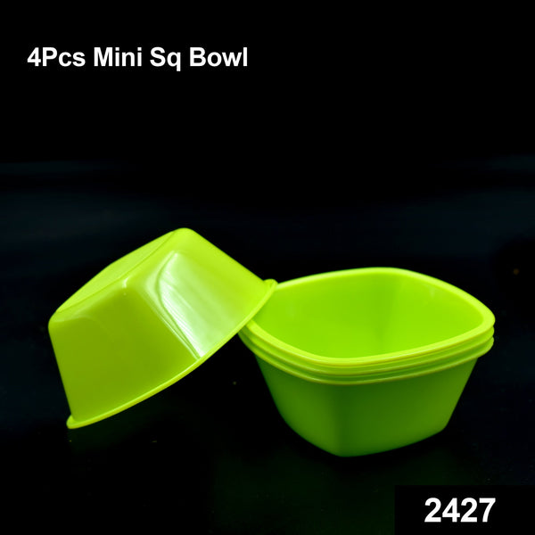 Durable square plastic bowls, set of four.