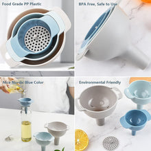 3 in 1 Kitchen Funnel Set of 3, Funnel for Filling Bottle, Small Canning Funnel with Handle, Food Grade Plastic Funnel with Detachable Strainer Filter for Liquid, Dry Ingredients, and Powder