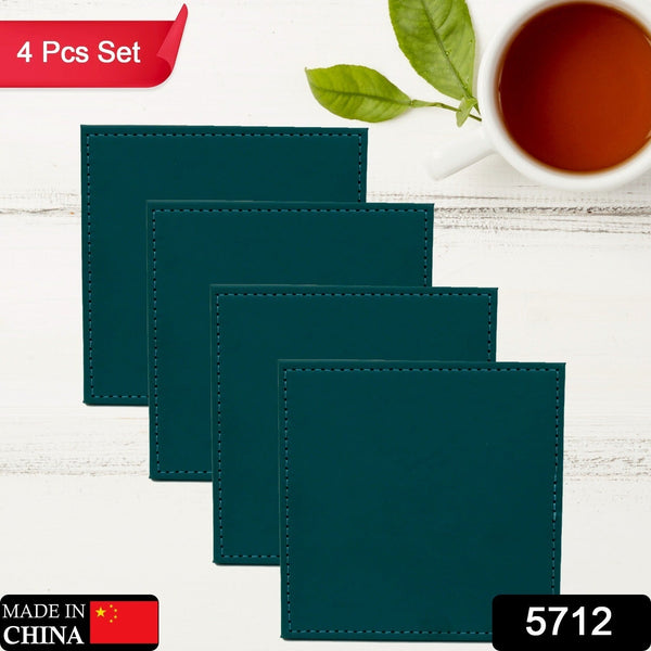 Square Tea Coaster - Dining Table Decor Accessories - Coaster for Dining Table for Hot Pots Coasters for Cups Durable and Long-Lasting, Leather Coffee Table for Home or Office Use (4 pc)